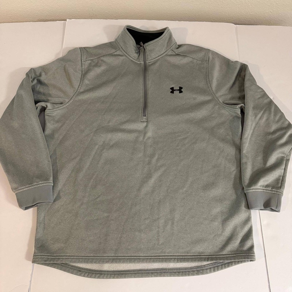 Under Armour ColdGear Men XL Gray Quarter Zip Fleece Pullover Loose Fit Sweater
